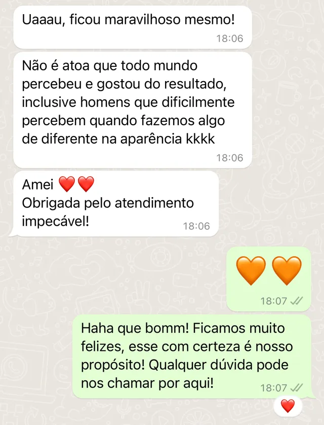 Mensagem de cliente agradecendo pelo resultado