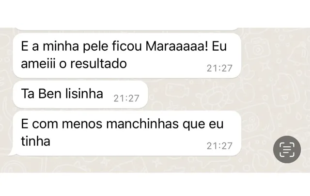 Mensagem de cliente sobre a pele